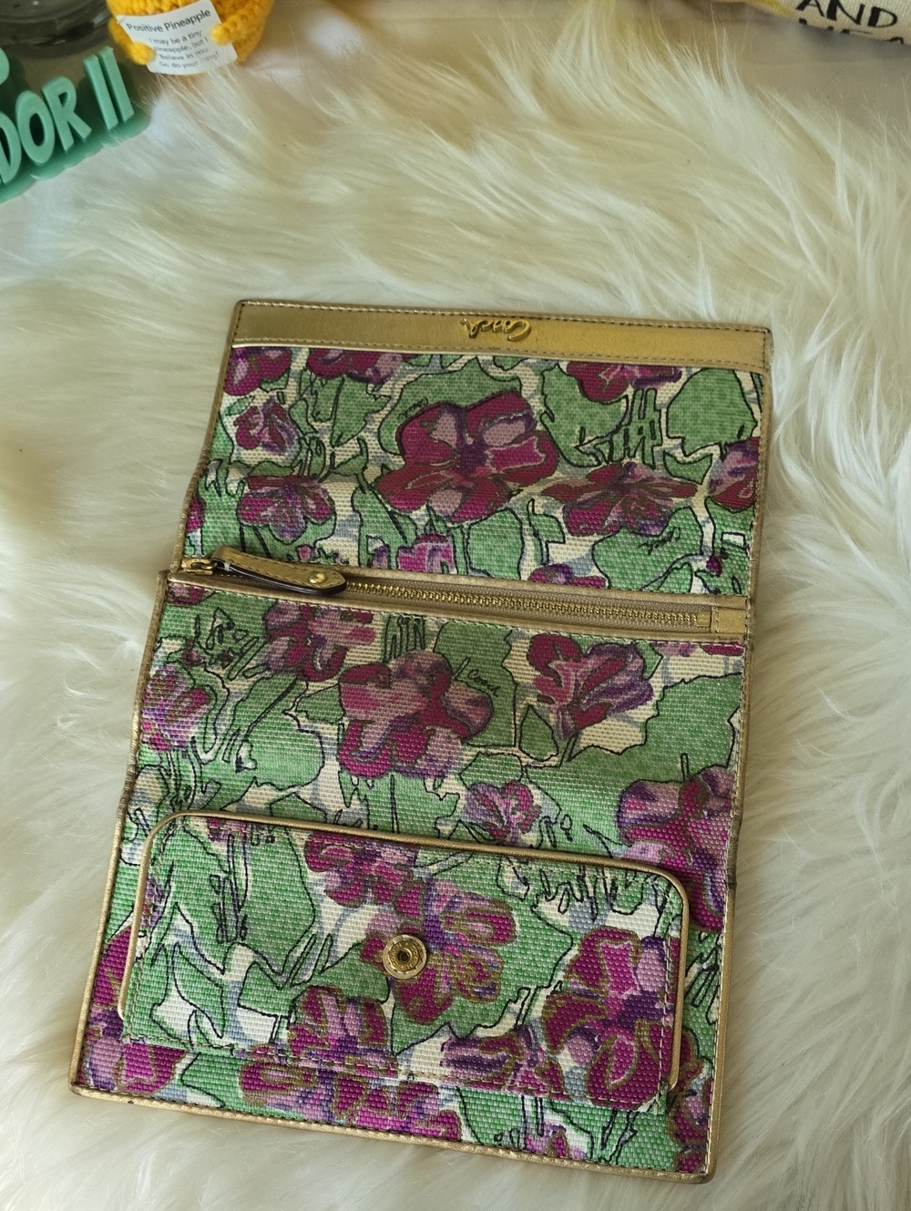 Coach Ashley Floral Canvas Wallet with Gold Trim - Green & Purple GUC - Picture 16 of 16
